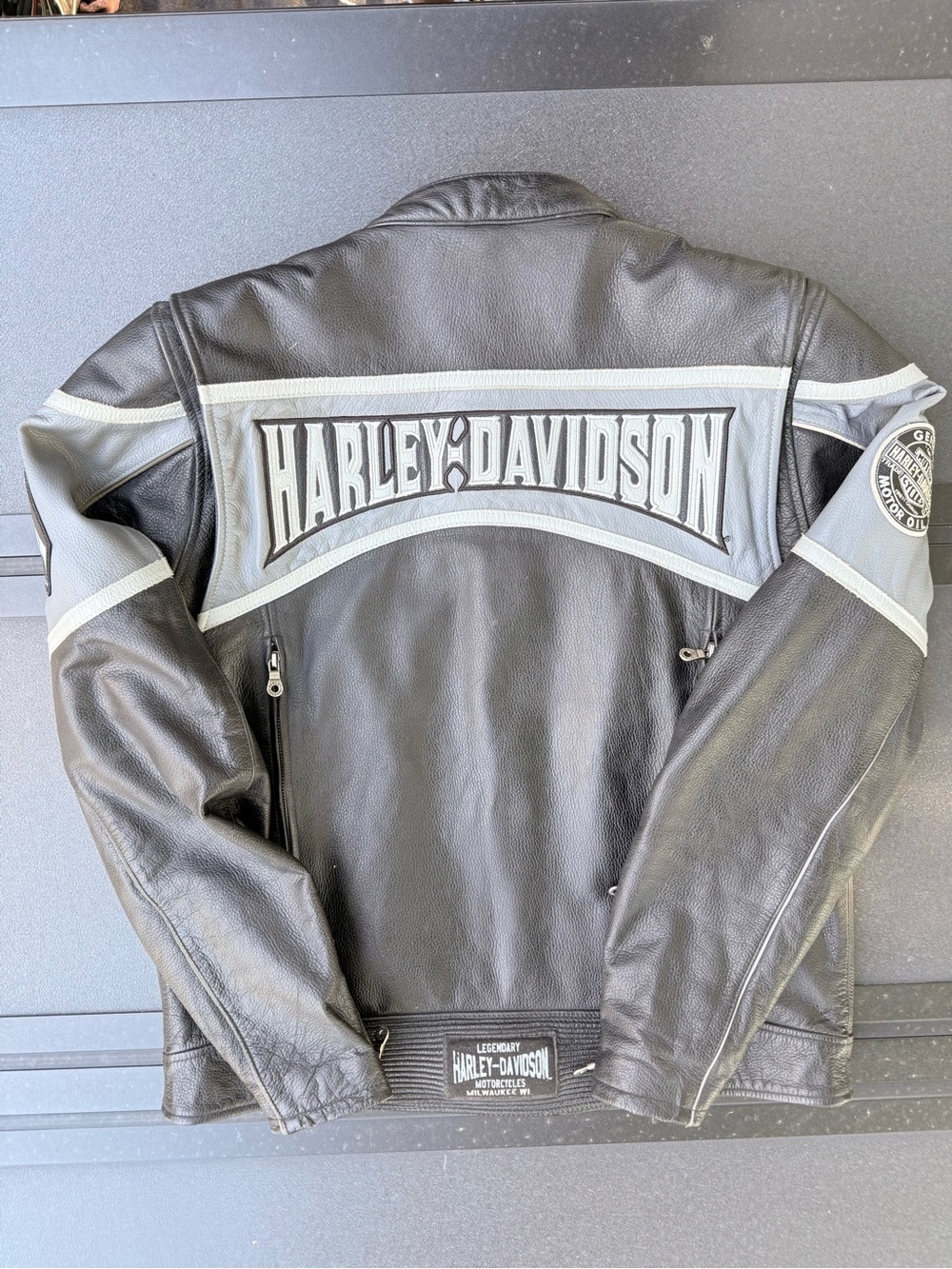 Harley-Davidson Black and Gray Leather Motorcycle Jacket